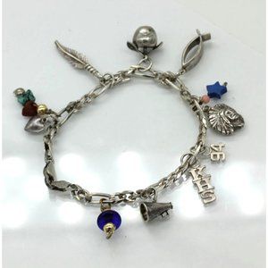 925 STERLING charm bracelet vintage 1994,  Indian chief, apple, ichthys, 18.4 gr